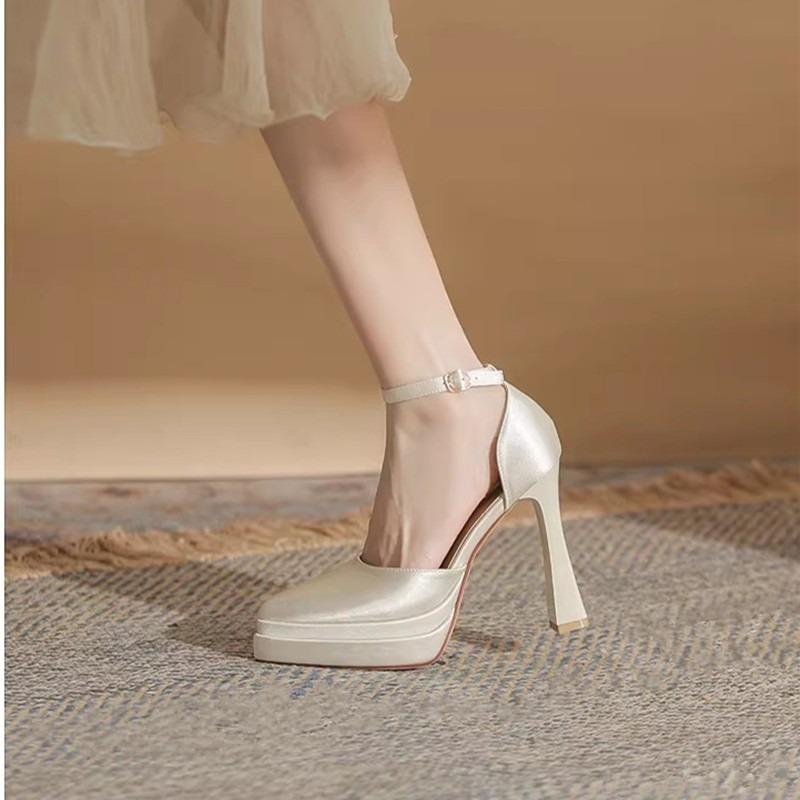 Platform Heels Women's 2026 New Shallow Mouth One Buckle Strap Block Heel Wrapped Sandals