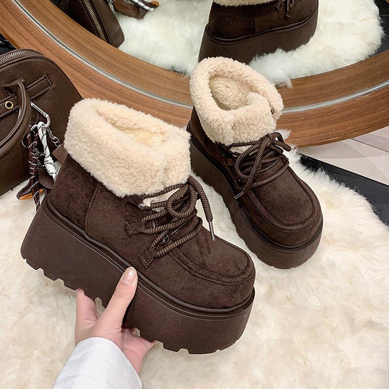 Winter Chunky Platform Women Fur Snow Boots Keep Warm Thick Sole Warm  Short Booties Shoes Zapatos Mujer