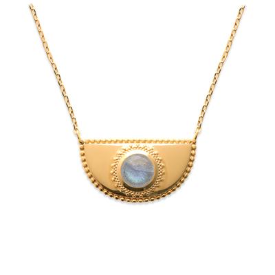 [Q6281] - Gold Plated Necklace 'Cléopatra' Golden Labradorite (sun) - 25x14 Mm