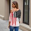 Women's Fashion Casual Independence Day Print Sexy Cold Shoulder 3/4 Sleeve T-shirt Top