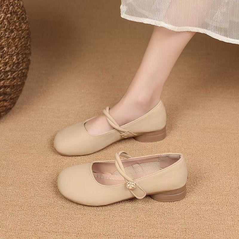 Classic Mary Jane Flat Shoes For Women With Striped Pu Upper Perfect For Spring Daily Wear