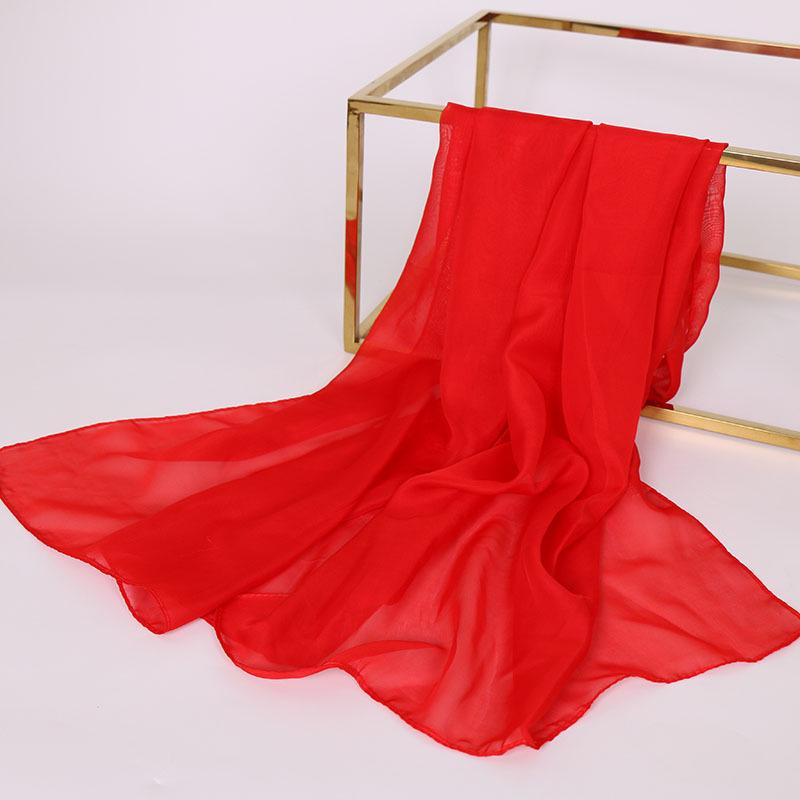 

China Red Solid Color Chiffon Small Silk Scarf Women S Small Gifts, Thin Big Red Children S Day Gifts 150-50cm