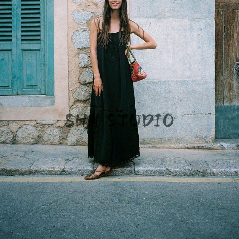 Summer New Women clothes Seaside Holiday Style Simple Embroidery Loose Sling Midi Dress 8741086