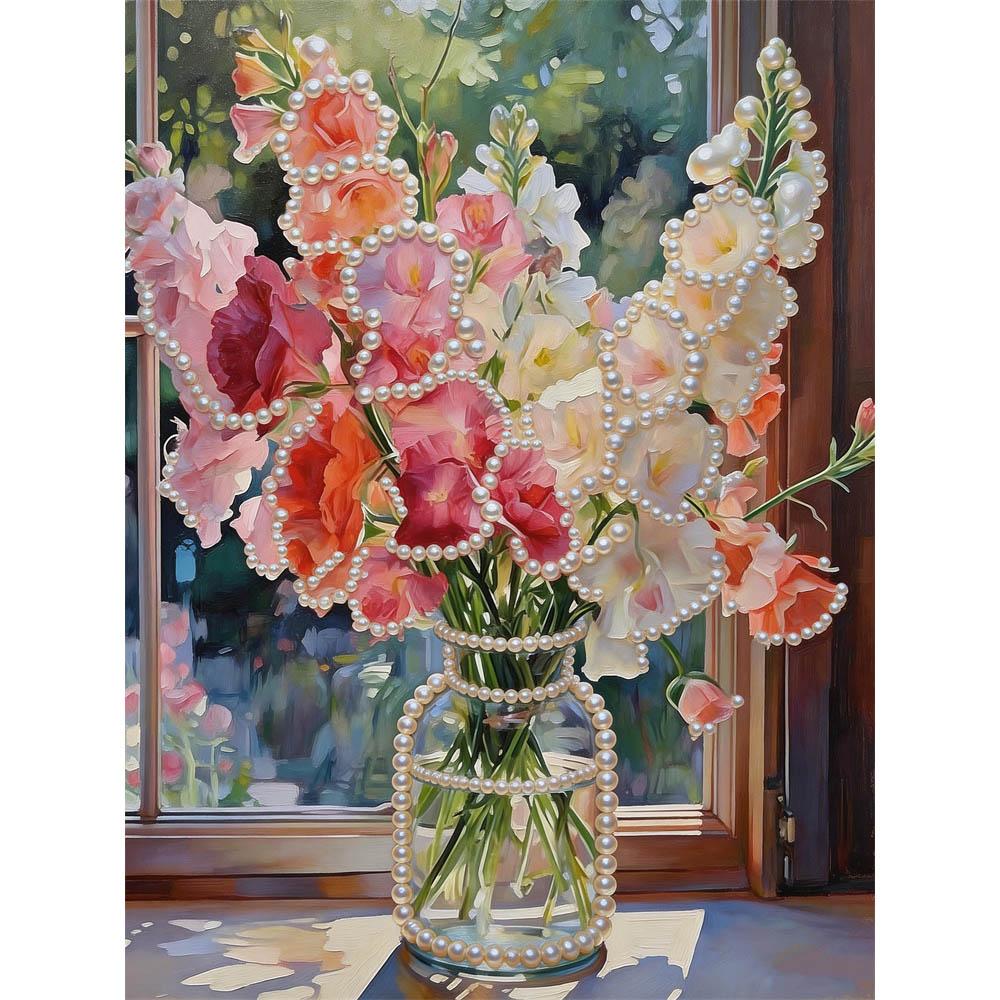 

Unique DIY Pearl Gem Painting Kit 30x40cm Beautiful Flowers Frameless Art Perfect Handmade Gift for Adults Home Wall Decor for Any Occasion 30x40cm