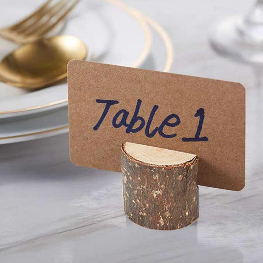 Natural Wooden Stake Note Clip with Bark - Desktop Wedding Venue Card Holder
