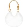 Retro Multicolor Furry Handbag Beads-Chain Handle Soft Tote Bag Faux Fur Oval Shoulder Bag Versatile