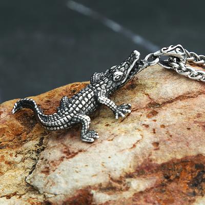Einzigartiges Punk-Krokodil-Halskette Für Männer Edelstahl Hip Hop Silberfarbe Tier Biker Anhänger Schmuck Geschenk