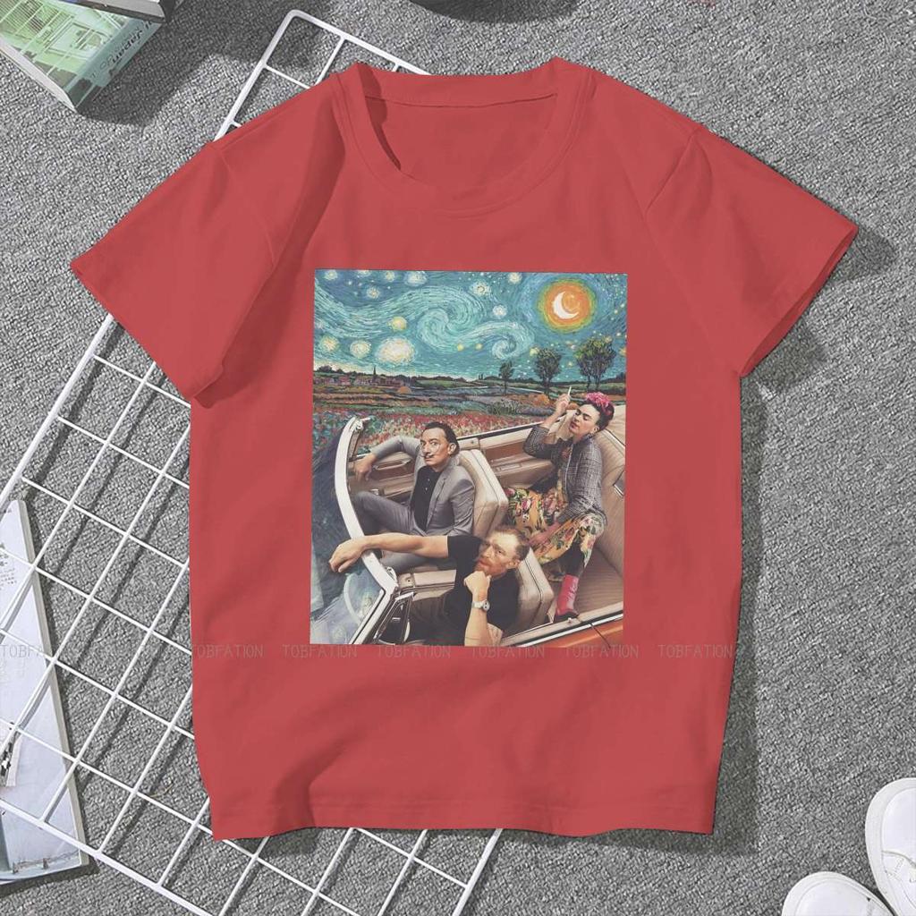 ZX Van Gogh and Friends In a Car Women Tshirts Funny Artwork Aesthetic Vintage Female Clothing Loose Cotton Graphic Tops
