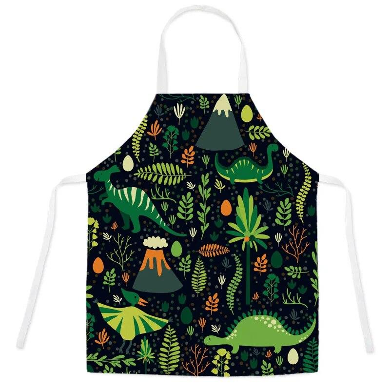 Cute Cartoon Dinosaur Apron Children's Kitchen Cooking Linen Apron Adult Children Bib Apron Cleaning Apron 47X38CM 68X55CM