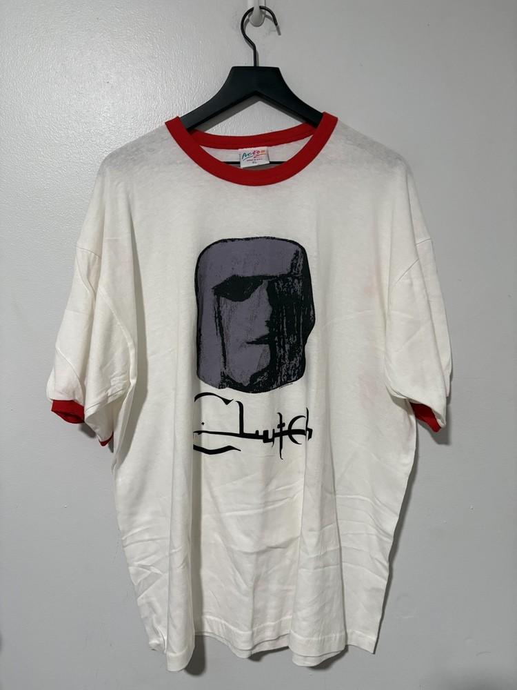 

Vintage Clutch Shirt Mens XL White Red Ringer Band Graphic Tee Made USA 90s Unisex T-Shirt XXXXL