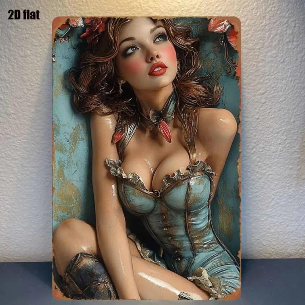 Vintage Tin Signs Metal Retro Woman Statue Art Poster for Bedroom Garden Bar Decor