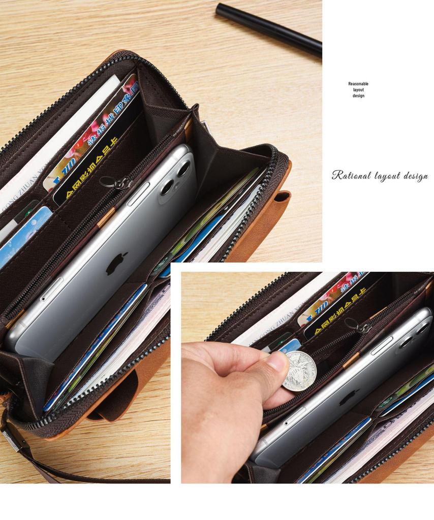 SHABILI Men's Zipper Wallet: Youth Leather Phone Bag & Card Holder, Large Capacity, Multifunctional