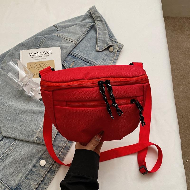 Summer Contrasting Color Saddle Bag Women'S Bag Foreign Style Canvas Shoulder Messenger Bag Niche Design Versatile Breast Bag