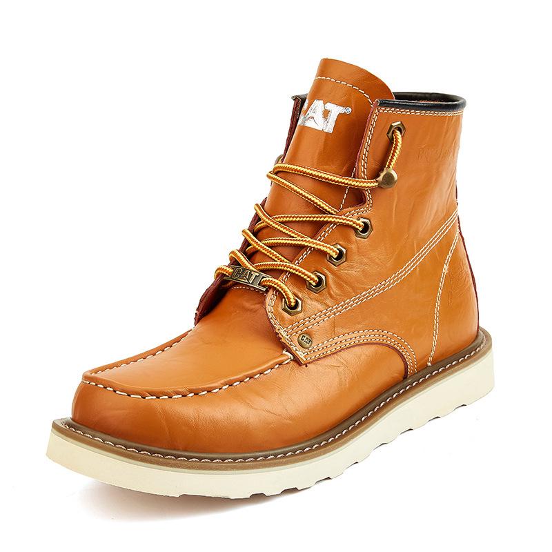 Unisex Carter Martin Leather Work Boots - British Style, High-Top, Yellow, Short Ankle Boots for Autumn and Winter.