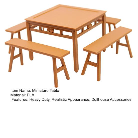 1 Set Tavolo da Pranzo Miniatura Panca Tavolo Quadrato Mini Vintage Panca Lunga Modello Giocattolo Fai da te 1/12 Casa delle Bambole Mobili Decorazione Accessori