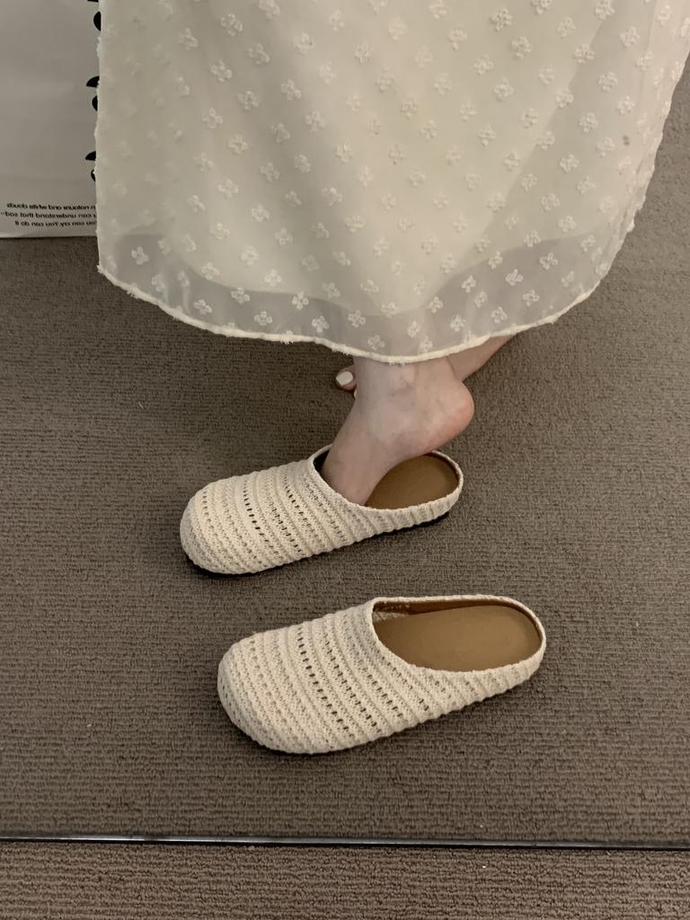 Woven bag head slippers women's summer wear beach soft bottom lazy high value flat bottom Muller cool slippers