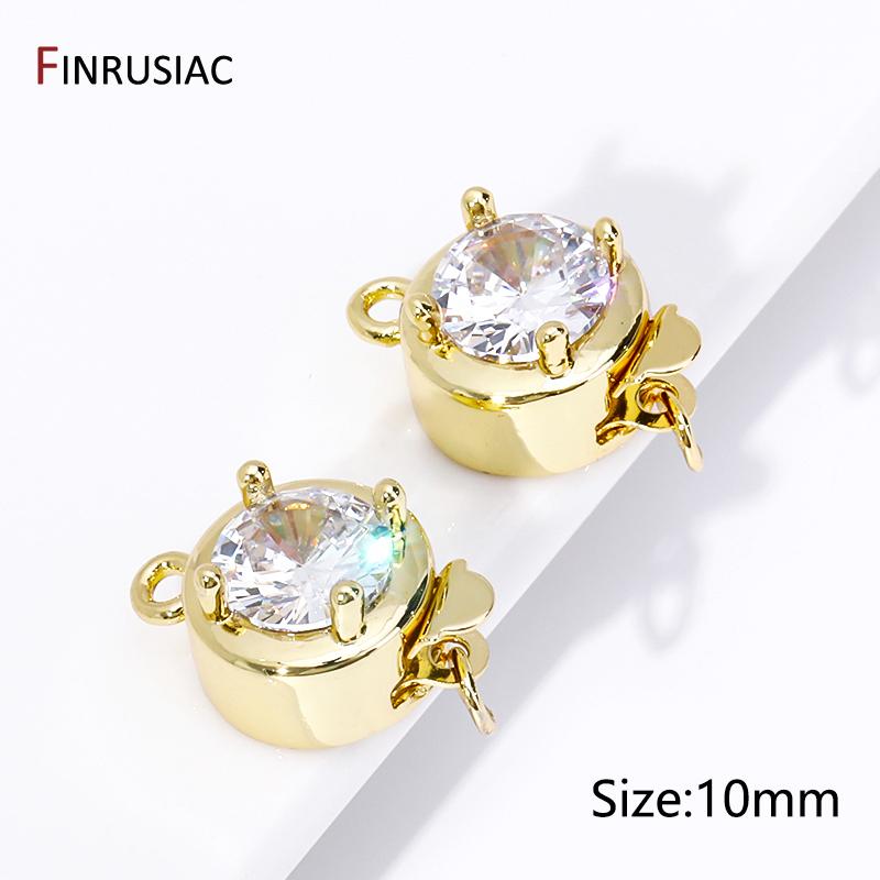 18K Gold Plated Inlaid Zircon Round Insert Clasps Pearl Clasp Connector For DIY Bracelet Necklace Making Findings