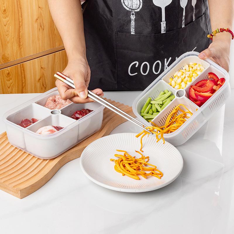 Multicompartment Plastic Food Organizer With Leakproof Seal For Refrigerator And Freezer Use