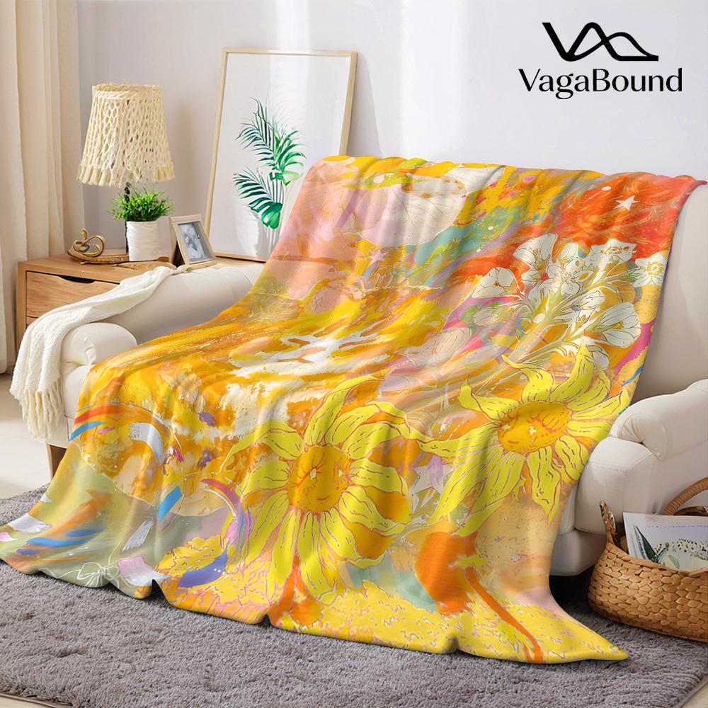 Sunny Cat Floral Collage Flannel Blanket Warm Soft Halloween Christmas Couch Warm Cozy Decorative Decor Gift for All Season