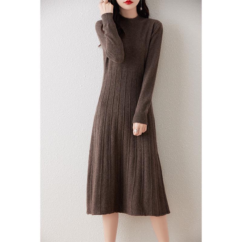 

Женское экстрадлинное облегающее шерстяное платье выше колена с высоким воротником S for 90-100 lbs