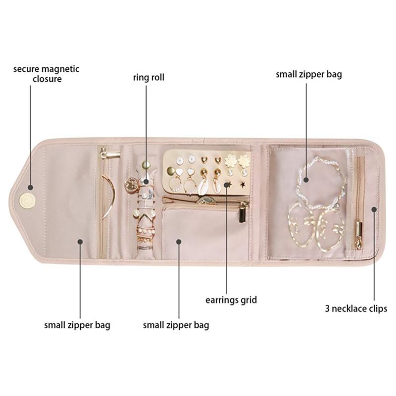 1Pc Roll Foldable Jewelry Case Travel Jewelry Organizer Portable For Journey Earrings Rings Necklaces Brooches Storage Bag