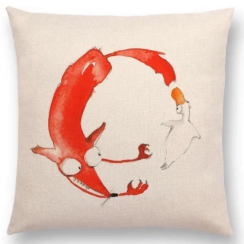 Lustige Cartoon Schurken Tiere Sofa Kissenbezug Eichhörnchen Hase Maus Flamingo Fuchs Hund Eule Vogel Tom und Jerry Kissenbezug