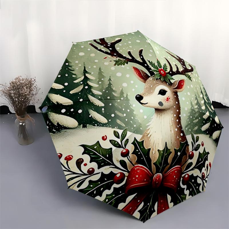1pc Christmas elk Cartoon Umbrella, Portable Compact Umbrella, Suitable for Camping, Hiking and Travel A021