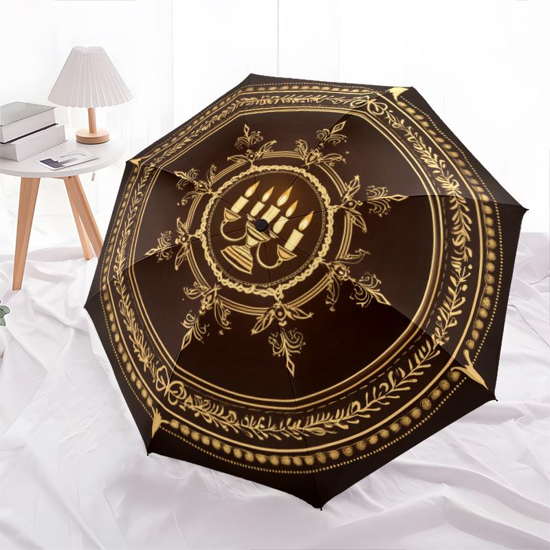 Golden Totem pattern, automatic folding umbrella, portable and foldable design, 8 ribs, a Christmas or birthday gift.