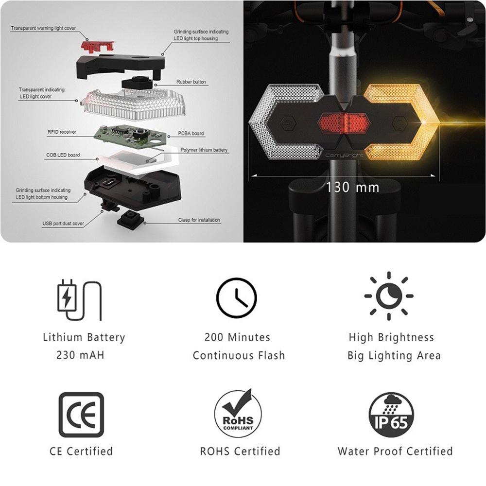 Bike Turn Signal Light Smart Wireless Remote Control with Horn Bike Front and Rear Light for Electric Vehicle Cycling Safety Warning Light