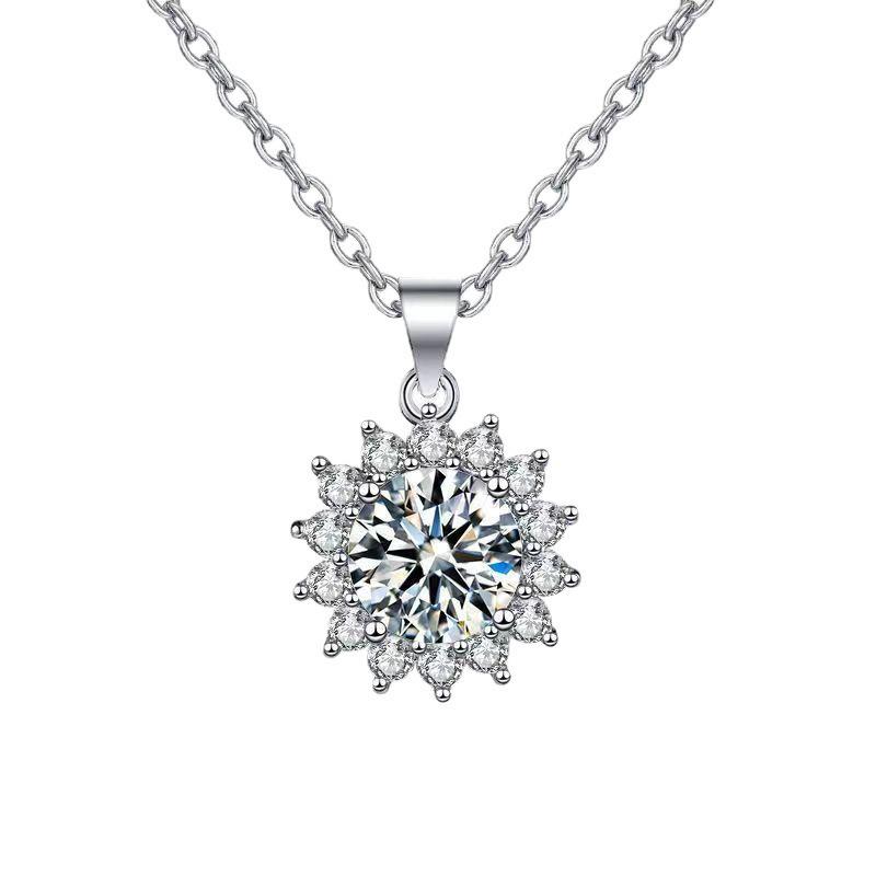 Sunflower Necklace: 2 Carat Moissanite Pendant on PT950 Plated Titanium Steel Clavicle Chain