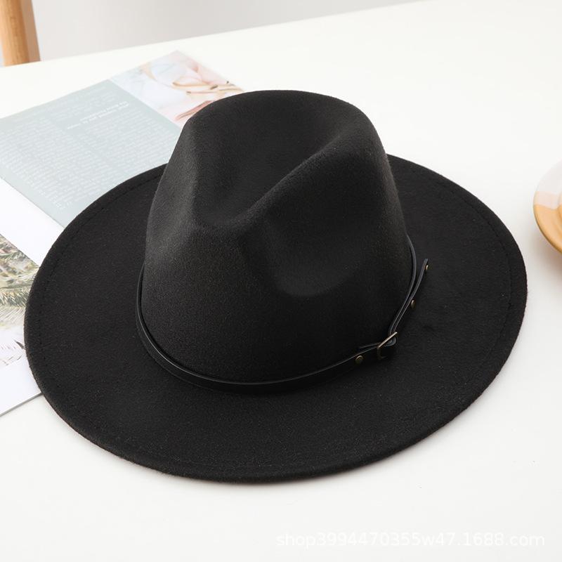 New Men's and Women's Woolen Top Hats, Jazz Hats, Retro Black Woolen Jazz Hats, Flat-brimmed Big Eaves Hats.