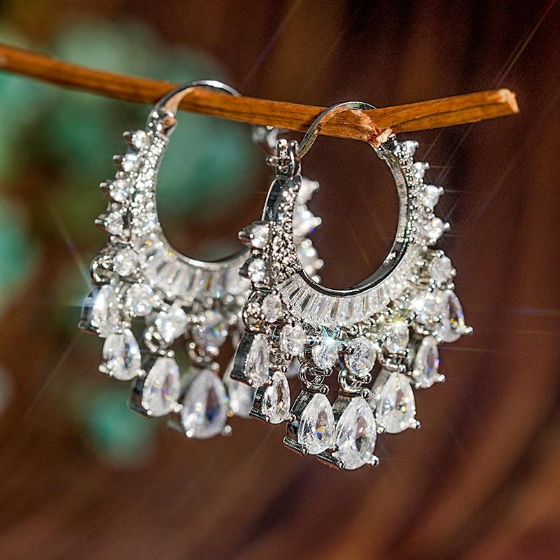 

Huitan Elegant Tassel Drop Earrings Aesthetic Style Bohemia Party Accessories Inlaid White/Colorful Shiny CZ Wedding Zircon