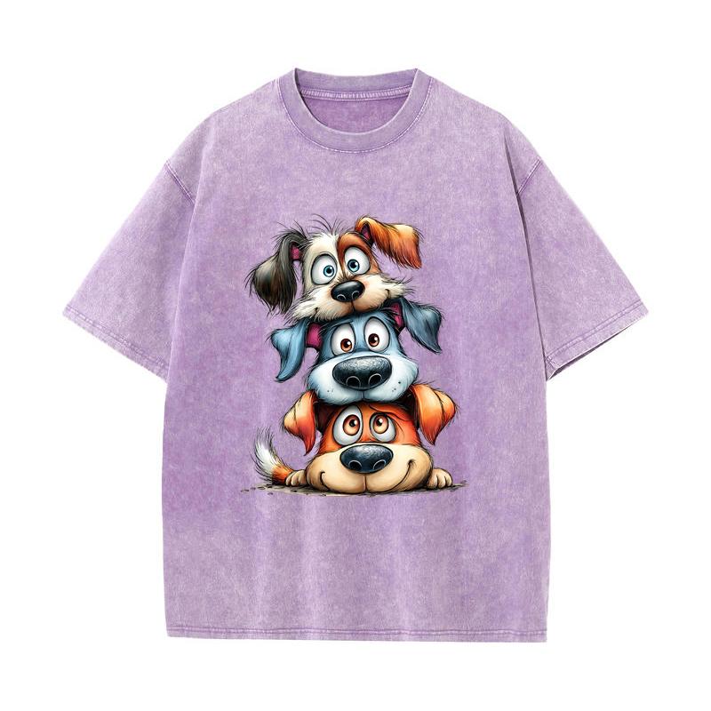 SX-25 MINISO 2026 Summer Vintage Wash  Printed Pure Cotton Shoulder Style Men's and Women's Round Neck Short Sleeved Couple T-shirt