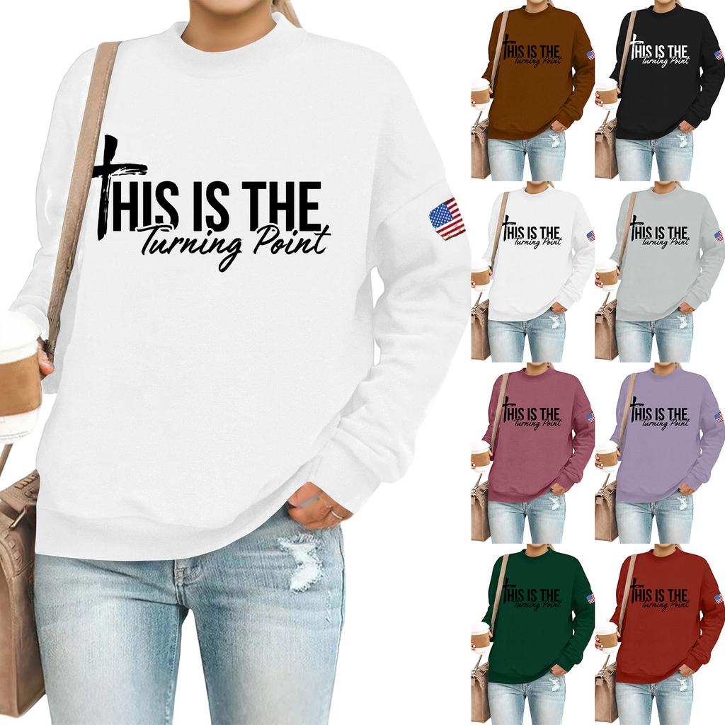 Women's Casual Fashion Round Neck Long Sleeve  Printed Sweatshirt