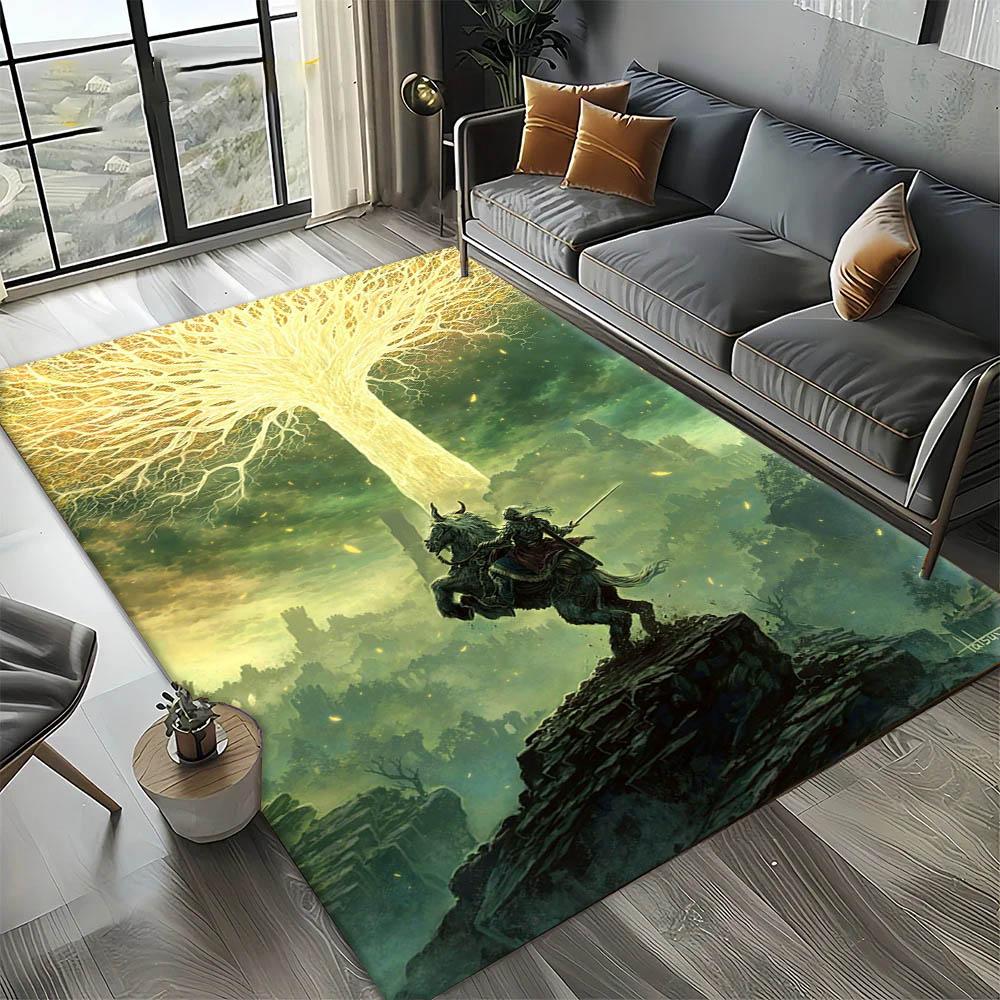 3D E-elden R-Ring Episches Spiel Vintage Karte Teppich Teppich Kunst für Raumdekoration Sofa Weihnachten Halloween Geschenke Teppich Rutschfeste Bodenmatte