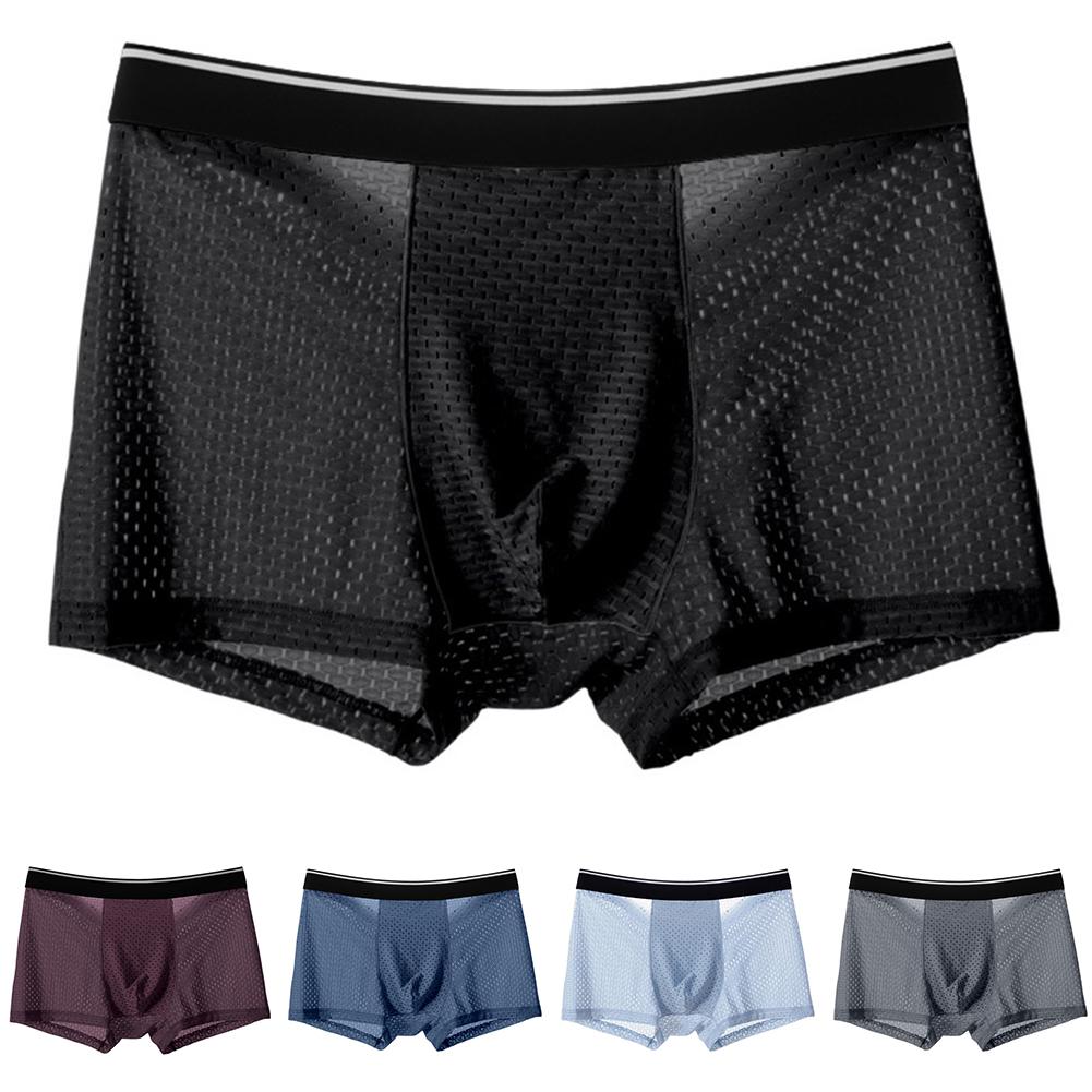 Men Ice-Silk Underwear Mesh Sexy Breathable Transparent Boxer Briefs Panties