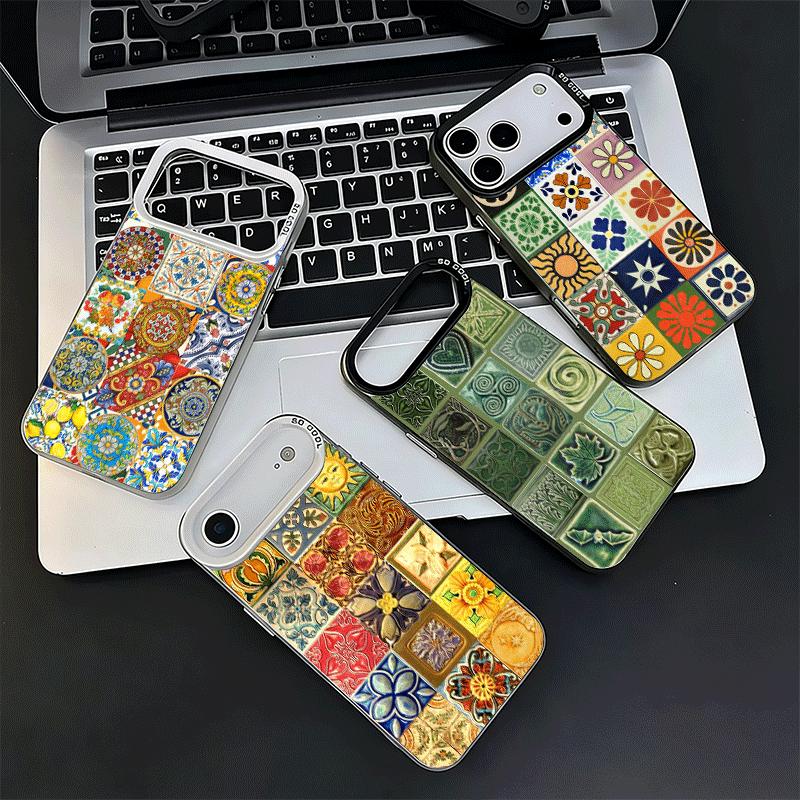 Italian Sicilian Style Floral Pattern Shockproof Phone Case for iPhone 17 Air 16 16E 15 Pro Max 14 Plus 13 Mini 12 Back Cover An