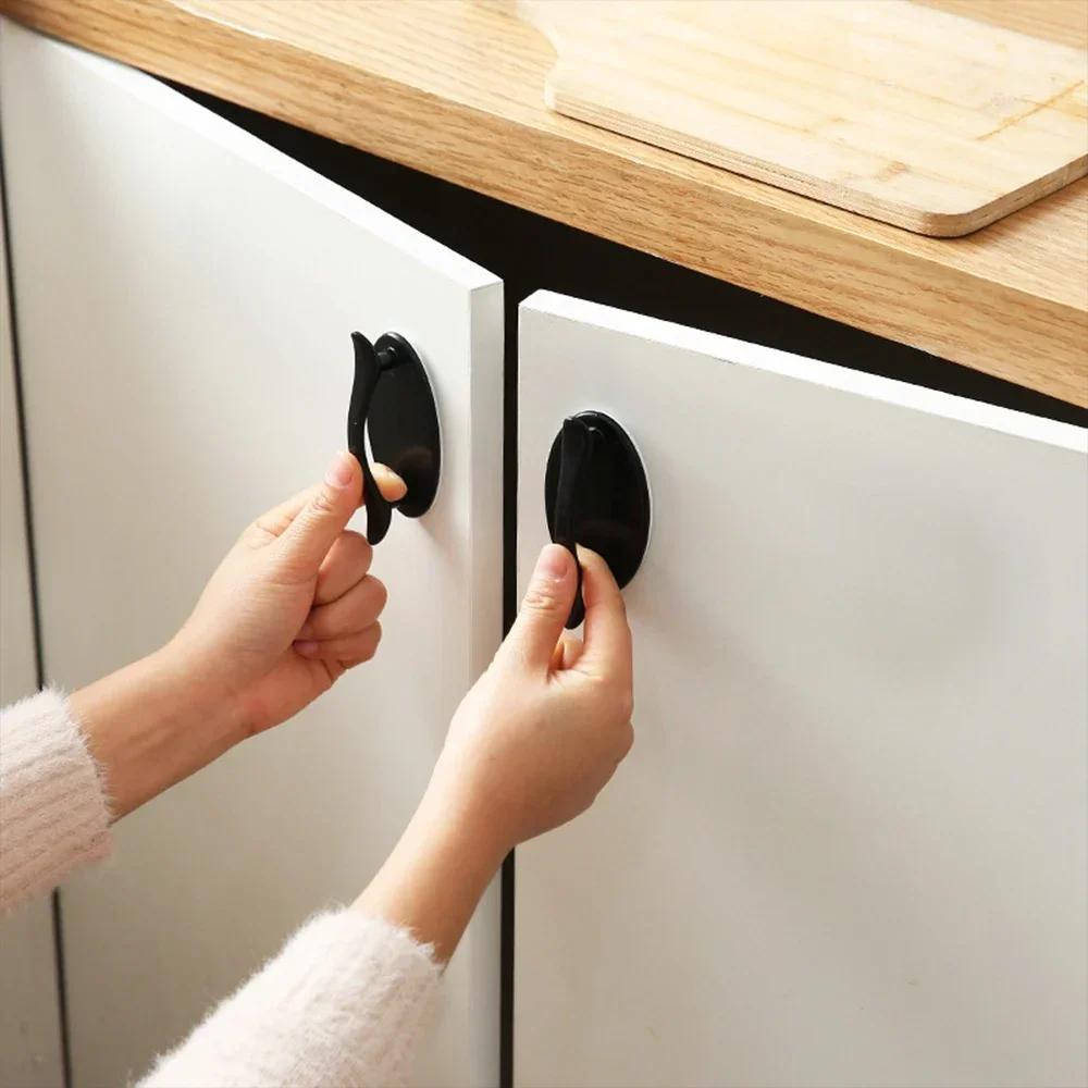 Punch-free Self Adhesive Door Handles Kitchen Cupboard Door Pulls Furniture Drawer Door Knobs Hardware Decor Accessories