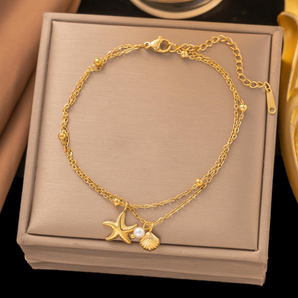 

Ocean Necklace Anklet Set Natural Shell Starfish Pearl Jewelry Fashion Accessories Gift Box
