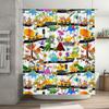 Animal Construction Shower Curtain Dinosaur Decor for Kids Bathroom Waterproof Fabric with Stop Sign Design Unique Home Accessor