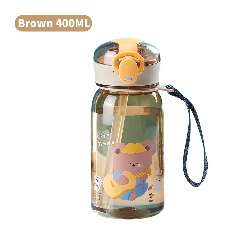 

400ml Kids Cartoon Bear Sports Water Bottle With Straw Leak-proof Water Bottles Outdoor Portable Drinking Bottle Children s Cup 400ml коричневый