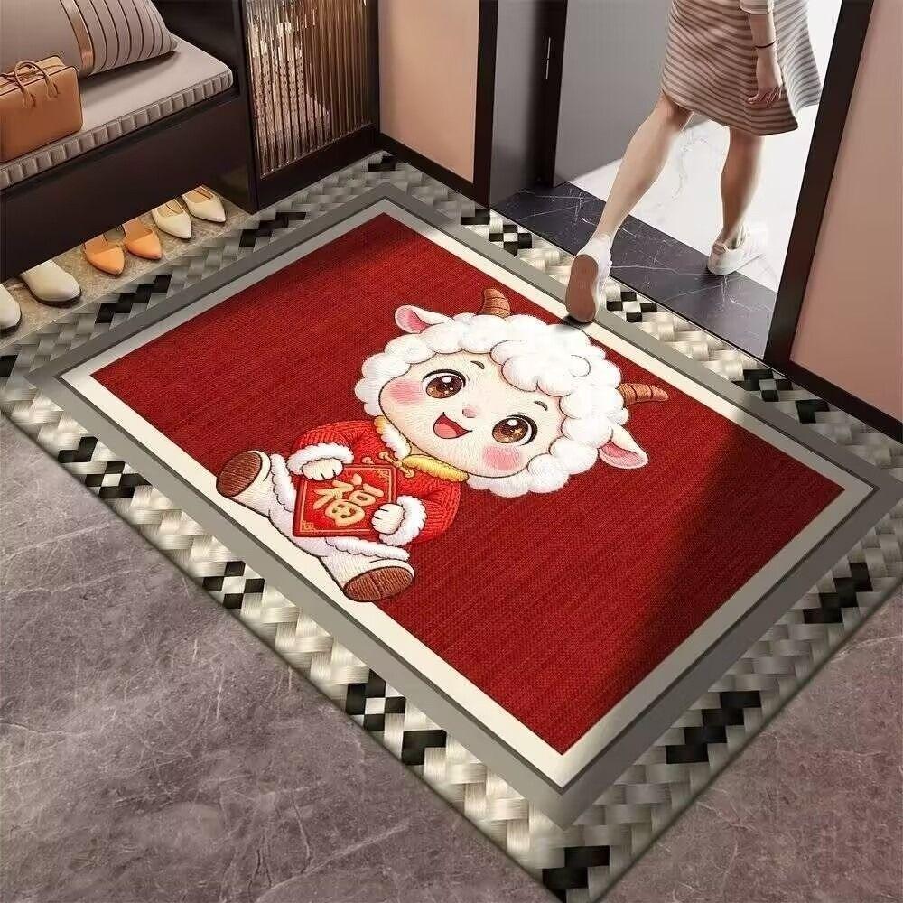 Blessing Words Chinese Sheep Year Floor Mat Cartoon Lamb Welcome Door Mat Kitchen
