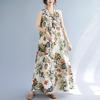 Rochii Maxi Lungi de Vară pentru Femei Plinute, Stil Retro, cu Imprimeu Floral, Fără Mâneci, cu Gât Rotund, din Bumbac și In, Largi