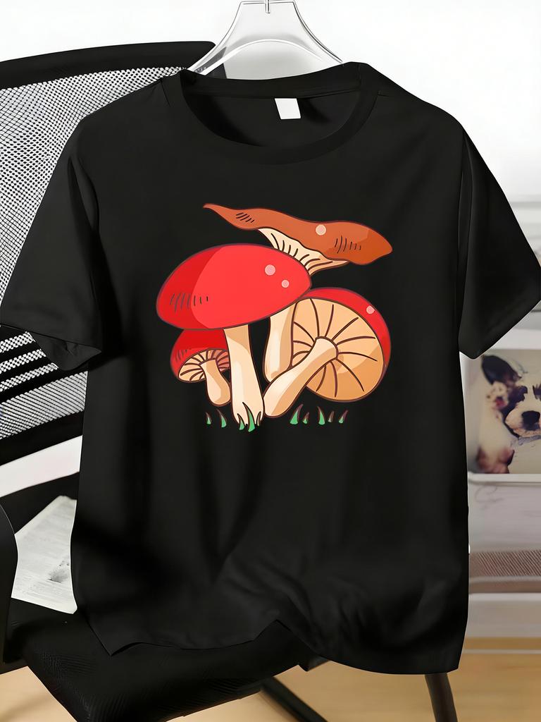 Unisexs Tee Vivid Cartoon Red Mushroom Cluster Print Cotton Short Sleeve Male Casual Streetwear Outdoor Daily Basic Fashion Top