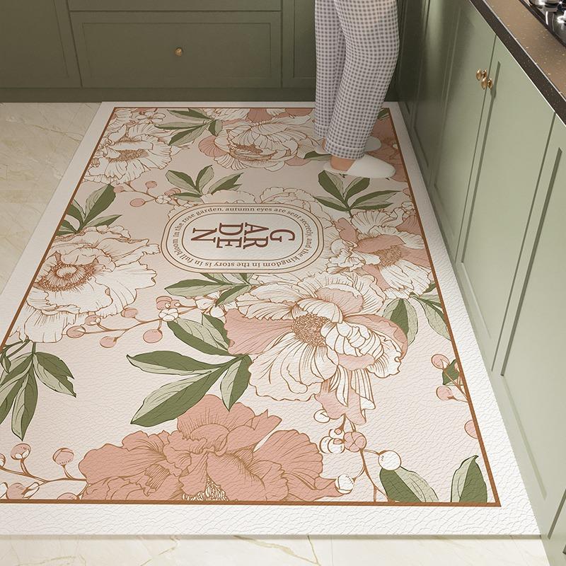 Kitchen Floor Mat Large Size Waterproof Pvc Carpet Leather Oil-proof Non-slip Foot Mats Flower Carpets Home Decoration Rug