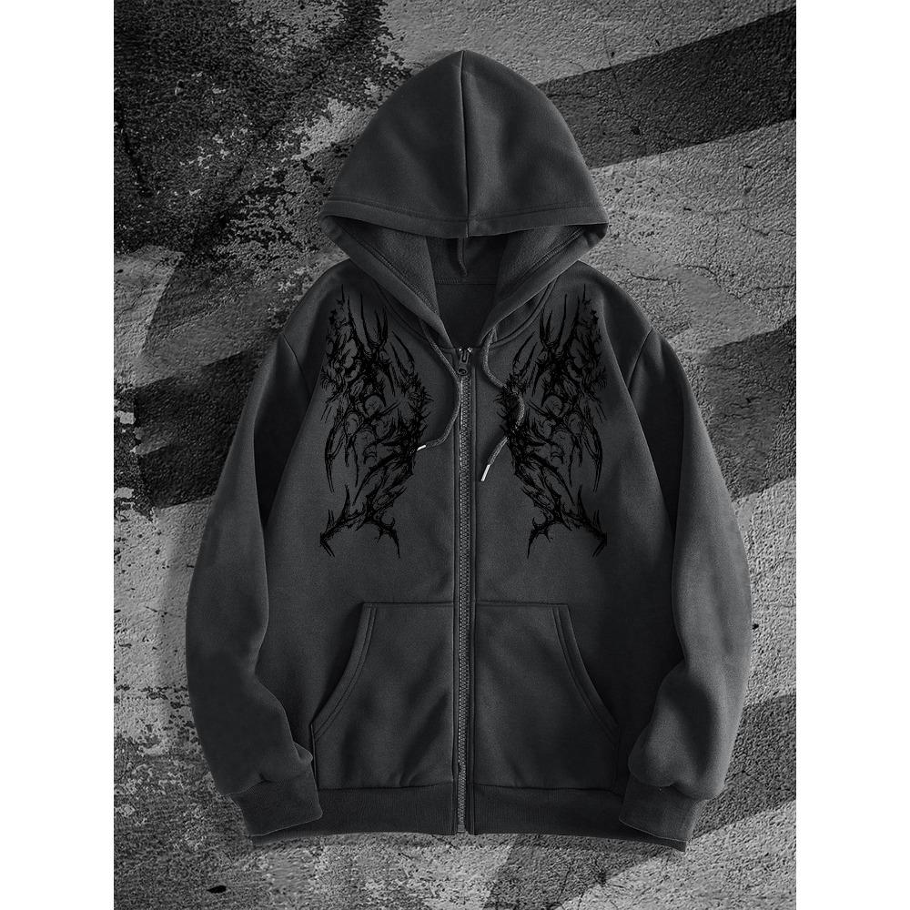 

Чоловіча готична толстовка на блискавці з принтом у темному стилі, модна вулична річ, ідеальна для повсякденних випадків, чудово пасує до модних образів XXL