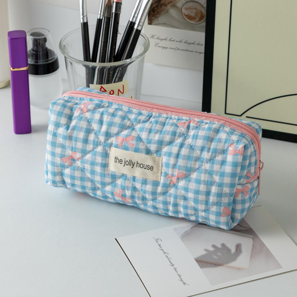 Bowknot Student Pencil Case Large Capacity Portable Soft Cosmetic Storage Bag for School Supplies Makeup Accessories