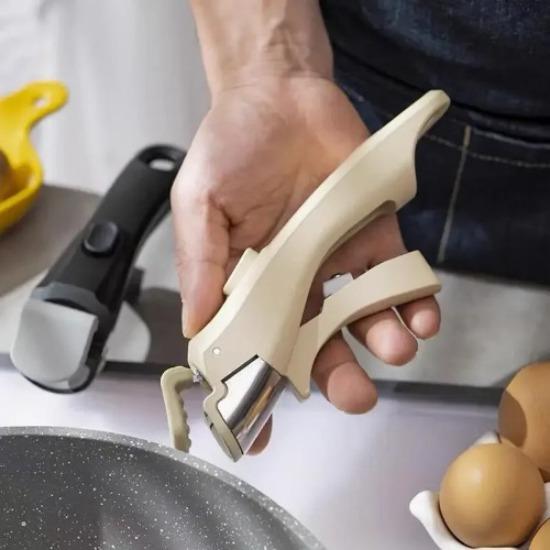 Set di pentole e padelle anti-scottatura, manico rimovibile, bianco e grigio argento, multifunzionale, con manico di ricambio universale.