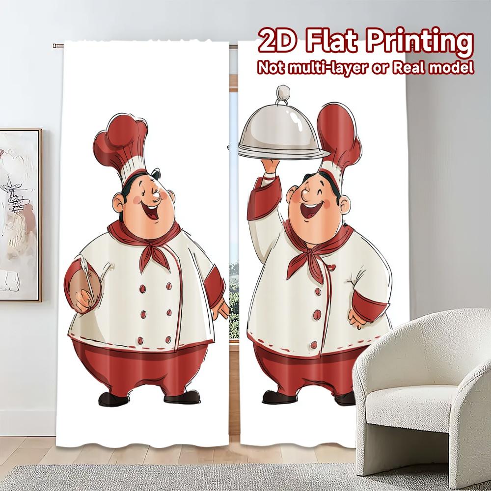 2D Flat Printing,JIT 2pcs, Curtains (Without Rod) Chef Duo Delight Chic Creative Curtains Polyester Easy Install Curtains