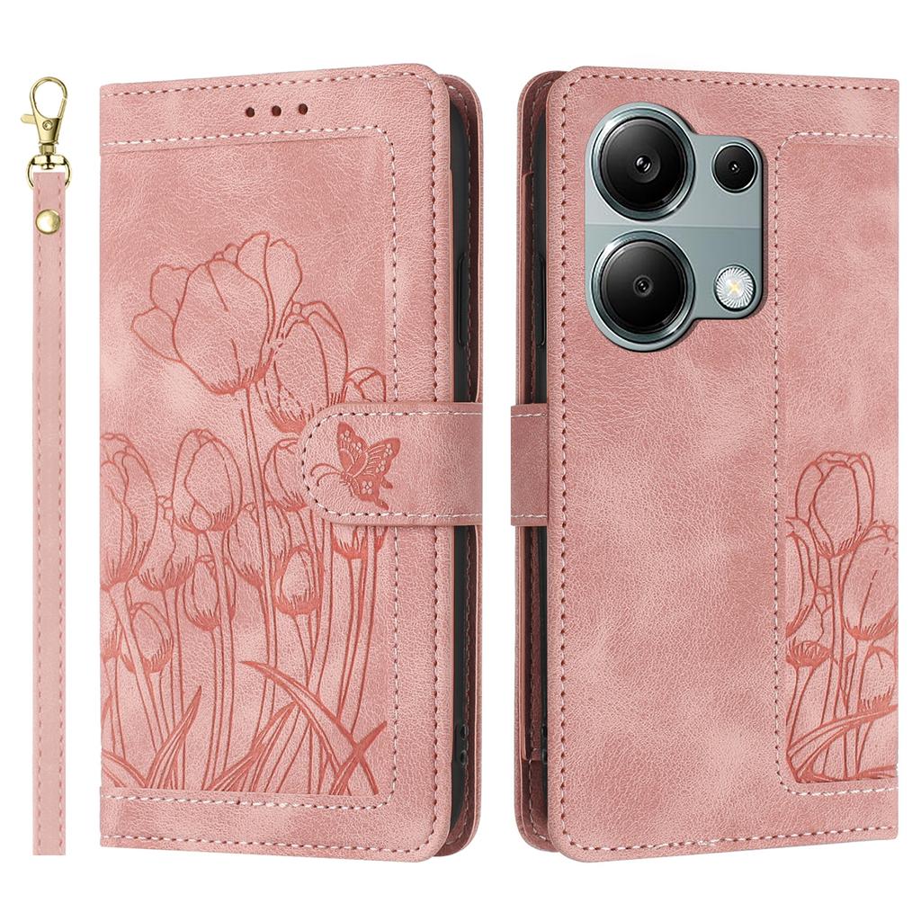 For Xiaomi Poco M6 Pro 4G/Redmi Note 13 Pro 4G Case Tulip Leather Phone Cover with 5 Card Slots Wallet